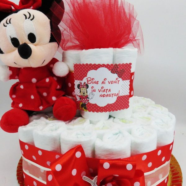 Tort scutece cu 1 etaj, mascotă Minnie Roșu SDSPH006 (9)