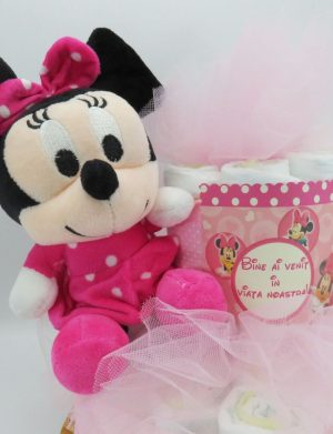 Tort scutece cu 1 etaj, mascotă Minnie Roz – SDSPH303002