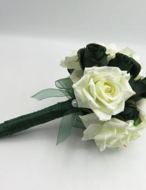Buchet Mireasă din flori de mătase, alb-verde smarald – ILIF506060
