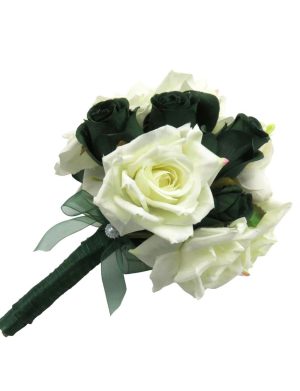 Buchet Mireasă din flori de mătase, alb-verde smarald - ILIF506060