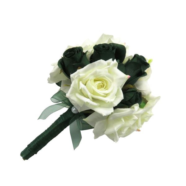Buchet Mireasă din flori de mătase, alb-verde smarald - ILIF506060