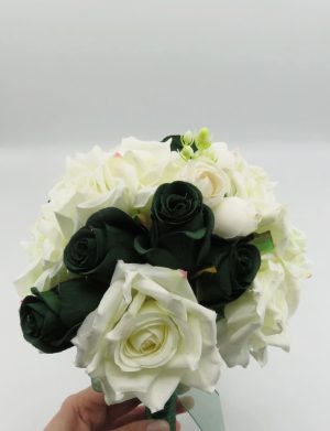 Buchet Mireasă din flori de mătase, alb-verde smarald – ILIF506060