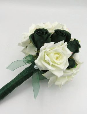 Buchet Mireasă din flori de mătase, alb-verde smarald – ILIF506060