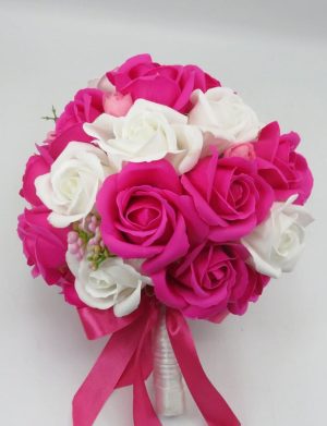 Buchet de mireasă cu flori de săpun, roz ciclam – ILIF506041