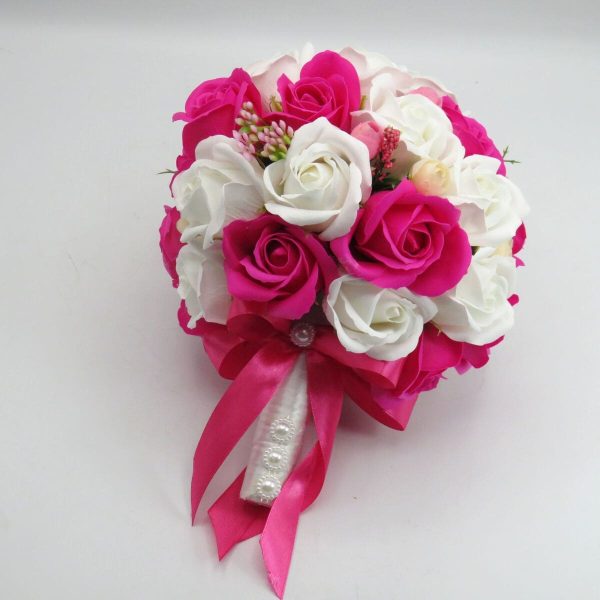 Buchet de mireasă cu flori de săpun, roz ciclam - ILIF506041 - imagine 5