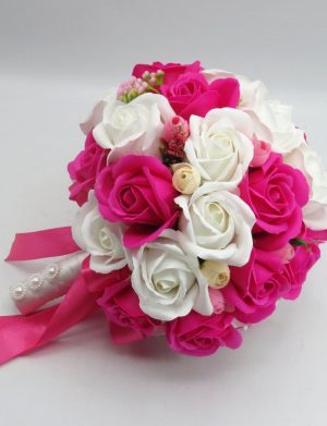 Buchet de mireasă cu flori de săpun, roz ciclam – ILIF506041