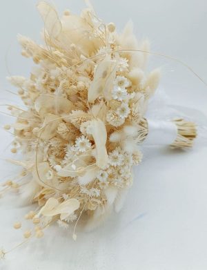 Buchet mireasă din flori uscate, alb-crem – FEIS506002