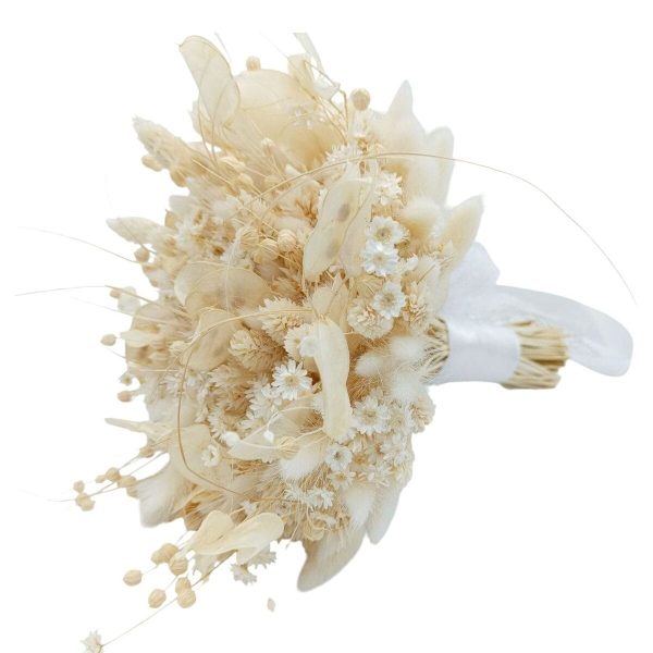 Buchet mireasă din flori uscate, alb-crem - FEIS506002