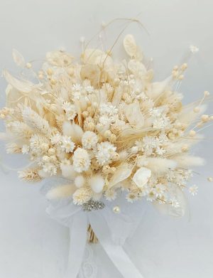Buchet mireasă din flori uscate, alb-crem – FEIS506002