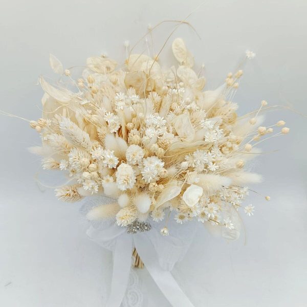 Buchet mireasă din flori uscate, alb-crem - FEIS506002 - imagine 2