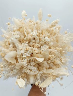 Buchet mireasă din flori uscate, alb-crem – FEIS506002