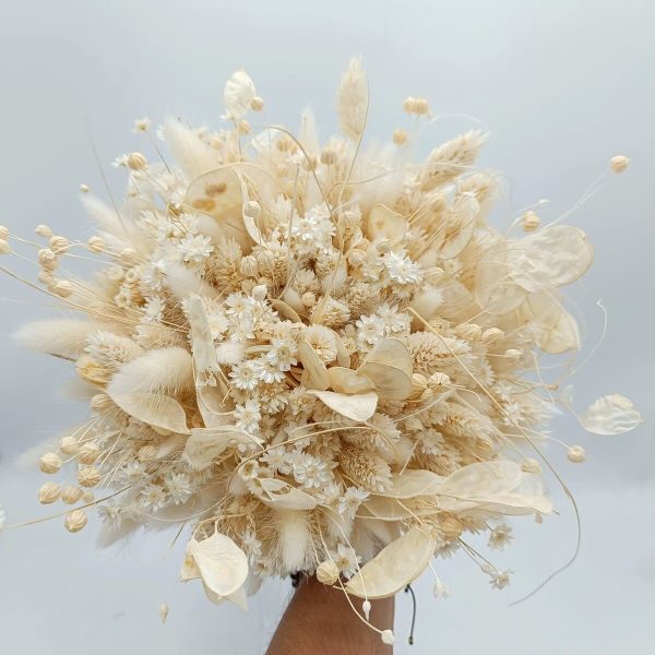 Buchet mireasă din flori uscate, alb-crem - FEIS506002 - imagine 3