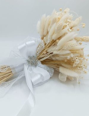 Buchet mireasă din flori uscate, alb-crem – FEIS506002