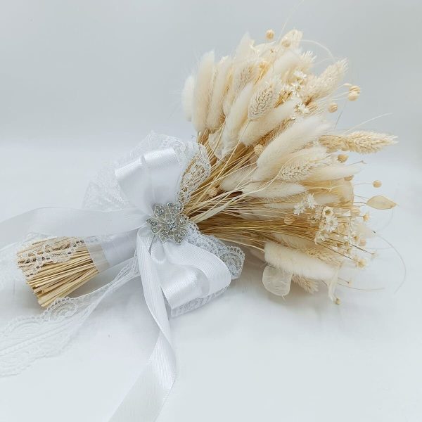 Buchet mireasă din flori uscate, alb-crem - FEIS506002 - imagine 4