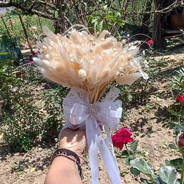 Buchet mireasă din flori uscate, alb-crem - FEIS506002 - imagine 6