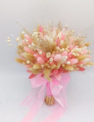 Buchet mireasă/nașă din flori uscate, roz-crem – FEIS506001