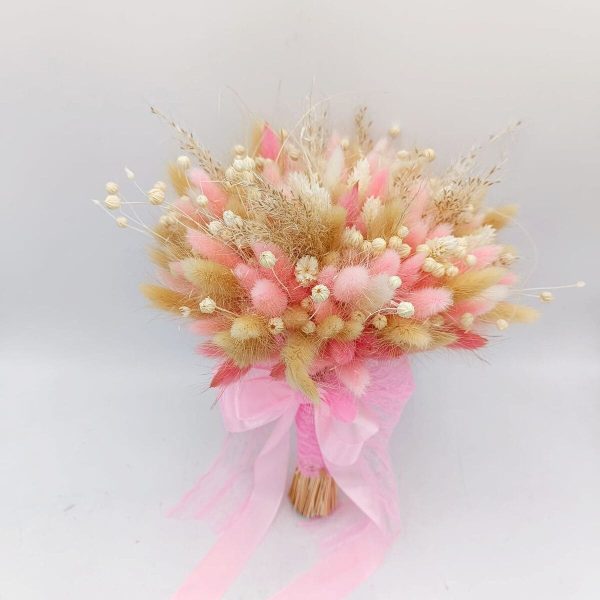Buchet mireasă/nașă din flori uscate, roz-crem - FEIS506001 - imagine 5