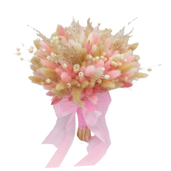 Buchet mireasă/nașă din flori uscate, roz-crem - FEIS506001