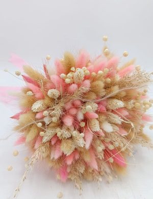 Buchet mireasă/nașă din flori uscate, roz-crem – FEIS506001