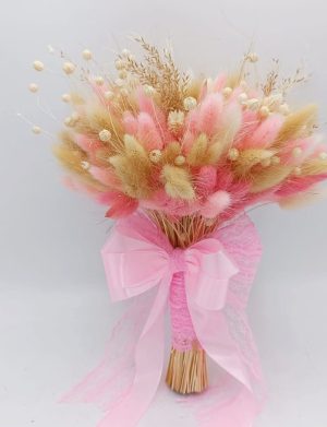Buchet mireasă/nașă din flori uscate, roz-crem – FEIS506001