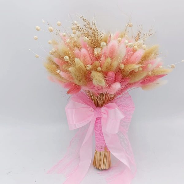 Buchet mireasă/nașă din flori uscate, roz-crem - FEIS506001 - imagine 3