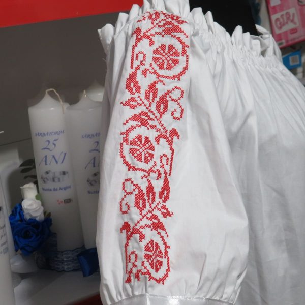 Camasă cu motive traditionale-roșu, din material poplin twill, bumbac 100%, mânecă scurtă - LLDJ506001 - imagine 5