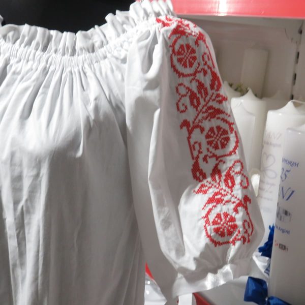 Camasă cu motive traditionale-roșu, din material poplin twill, bumbac 100%, mânecă scurtă - LLDJ506001 - imagine 4