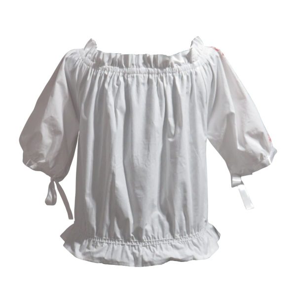 Camasă cu motive traditionale-roșu, din material poplin twill, bumbac 100%, mânecă scurtă - LLDJ506001