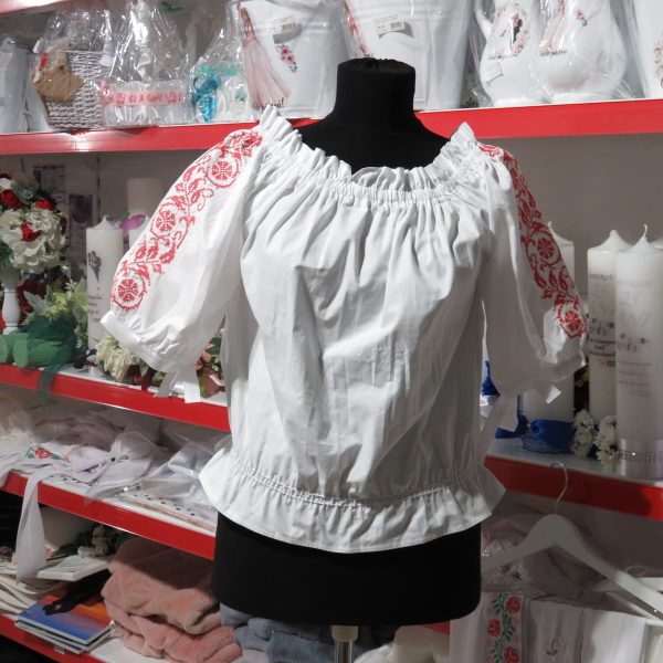 Camasă cu motive traditionale-roșu, din material poplin twill, bumbac 100%, mânecă scurtă - LLDJ506001 - imagine 12