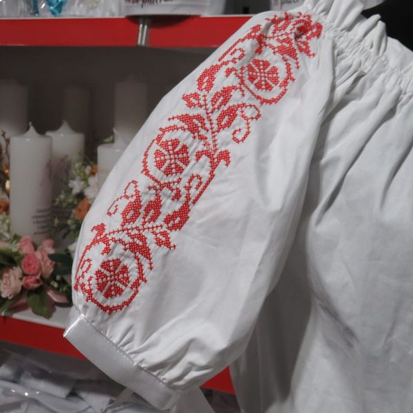 Camasă cu motive traditionale-roșu, din material poplin twill, bumbac 100%, mânecă scurtă - LLDJ506001 - imagine 11