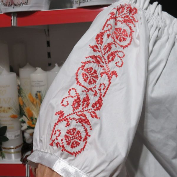 Camasă cu motive traditionale-roșu, din material poplin twill, bumbac 100%, mânecă scurtă - LLDJ506001 - imagine 3