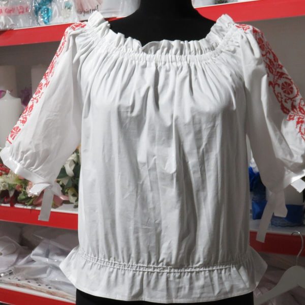 Camasă cu motive traditionale-roșu, din material poplin twill, bumbac 100%, mânecă scurtă - LLDJ506001 - imagine 7