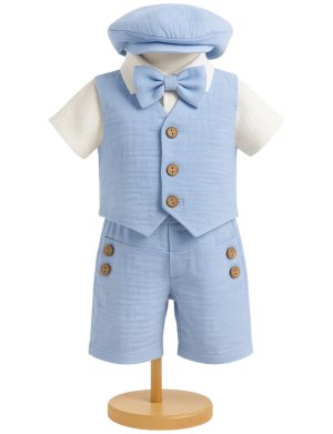 Costumaș botez băiețel, Vară - bleu, 5 piese - ILIF506048