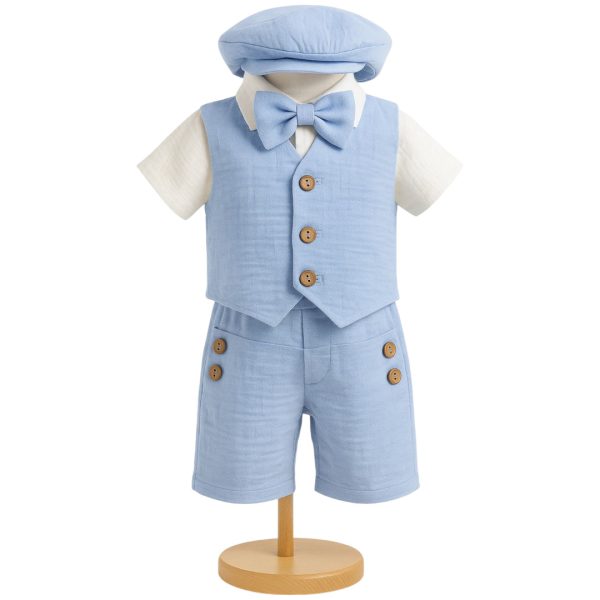 Costumaș botez băiețel, Vară - bleu, 5 piese - ILIF506048