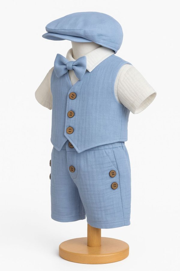 Costumaș botez băiețel, Vară - bleu, 5 piese - ILIF506048 - imagine 2