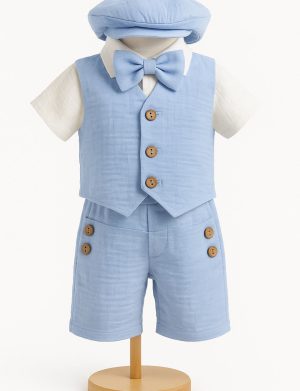 Costumaș botez băiețel, Vară – bleu, 5 piese – ILIF506048