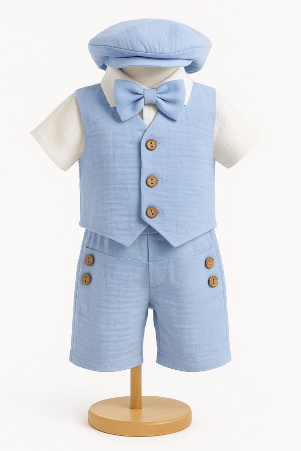 Costumaș botez băiețel, Vară - bleu, 5 piese - ILIF506048 - imagine 3