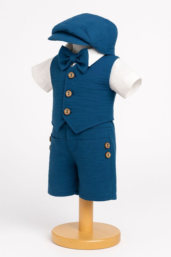 Costumaș botez băiețel, Vară - bleumarin, 5 piese - ILIF506047 - imagine 2