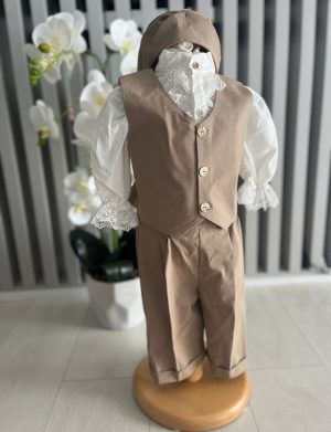Costumaș botez băiețel, Vară – crem regal, 4 piese – ILIF506014