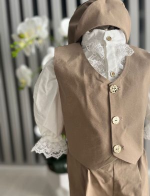 Costumaș botez băiețel, Vară – crem regal, 4 piese – ILIF506014