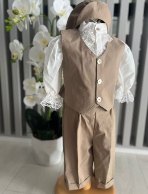 Costumaș botez băiețel, Vară – crem regal, 4 piese – ILIF506014