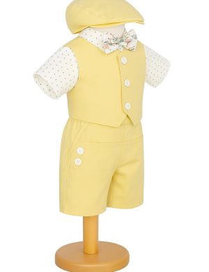 Costumaș botez băiețel, Vară – galben, 5 piese – ILIF506049