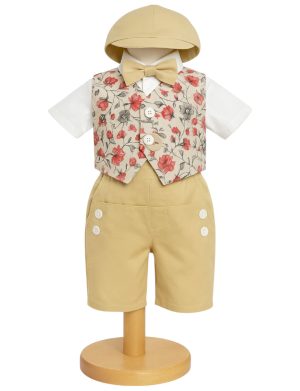Costumaș botez băiețel, Vară - galben floral, 5 piese - ILIF506050