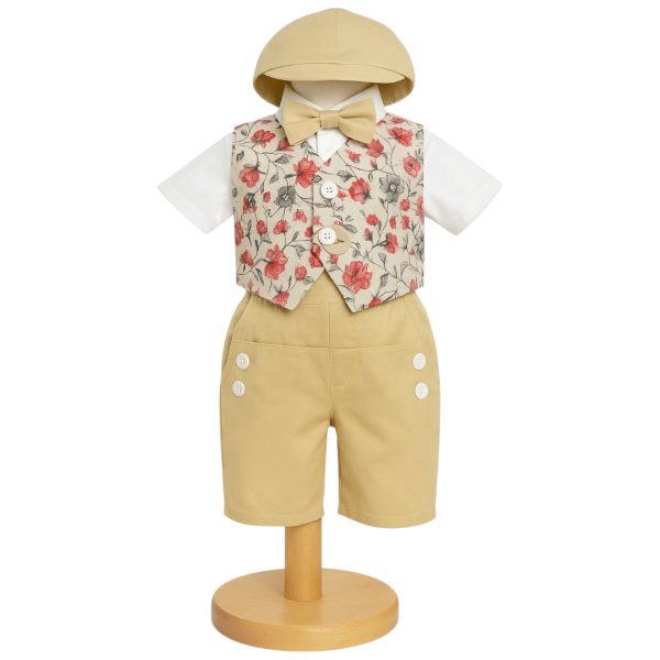 Costumaș botez băiețel, Vară - galben floral, 5 piese - ILIF506050