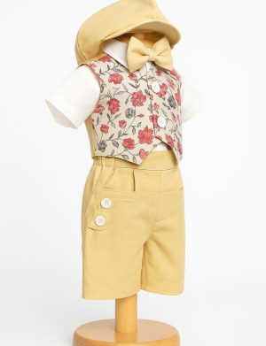 Costumaș botez băiețel, Vară – galben floral, 5 piese – ILIF506050