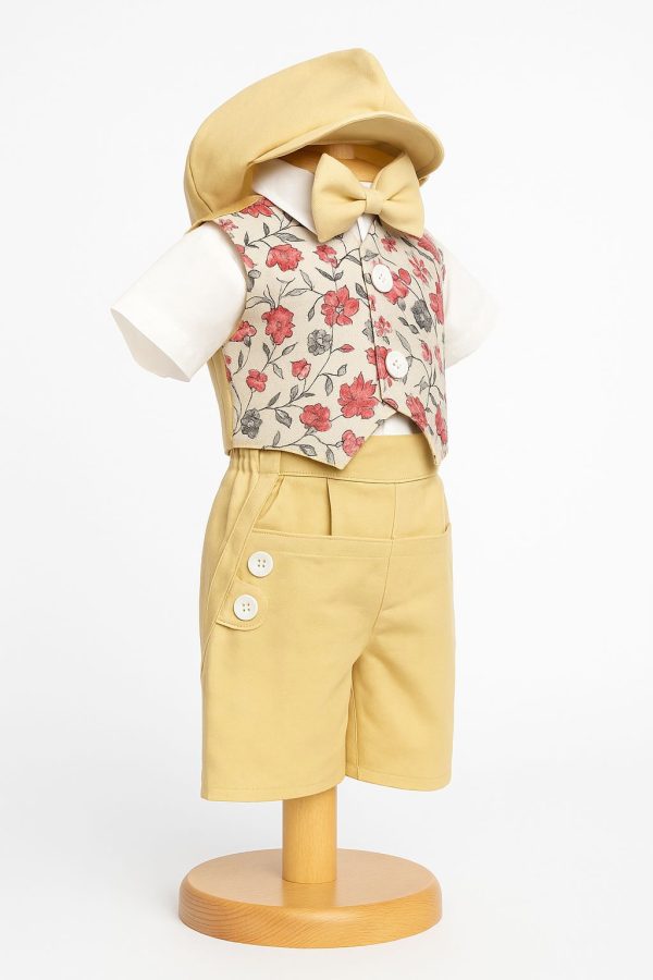 Costumaș botez băiețel, Vară - galben floral, 5 piese - ILIF506050 - imagine 2
