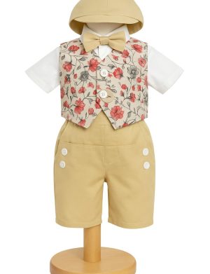 Costumaș botez băiețel, Vară – galben floral, 5 piese – ILIF506050