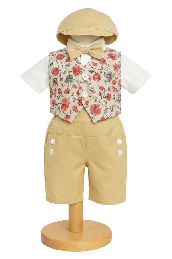 Costumaș botez băiețel, Vară - galben floral, 5 piese - ILIF506050 - imagine 4