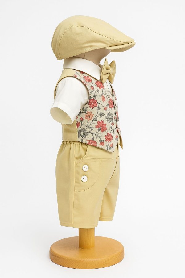 Costumaș botez băiețel, Vară - galben floral, 5 piese - ILIF506050 - imagine 3
