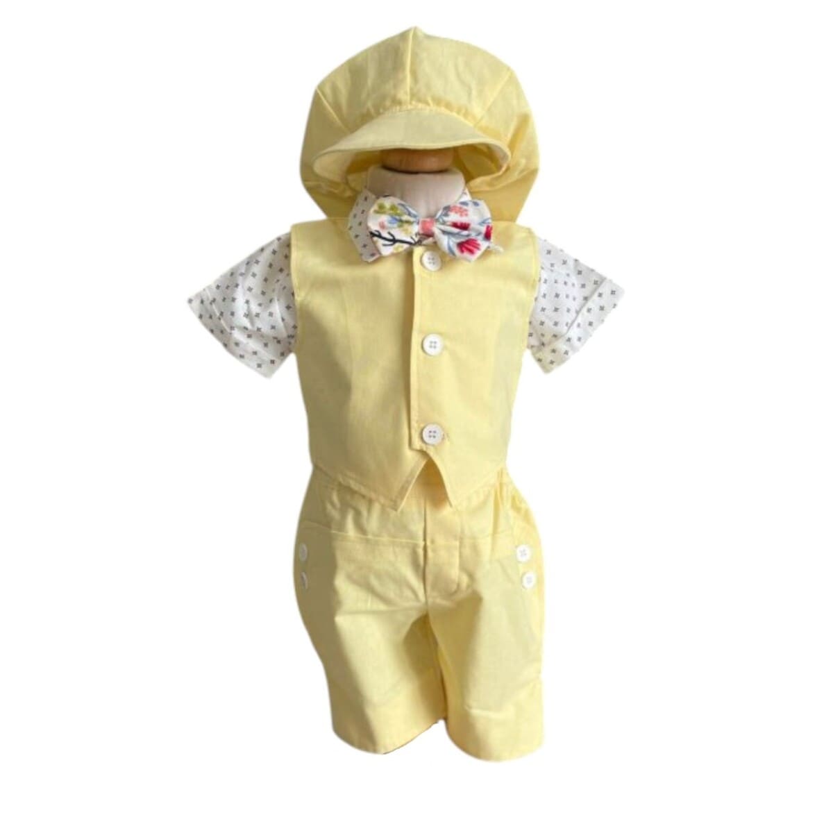 Costumas botez baietel Vara galben pai 5 piese ILIF506083 1
